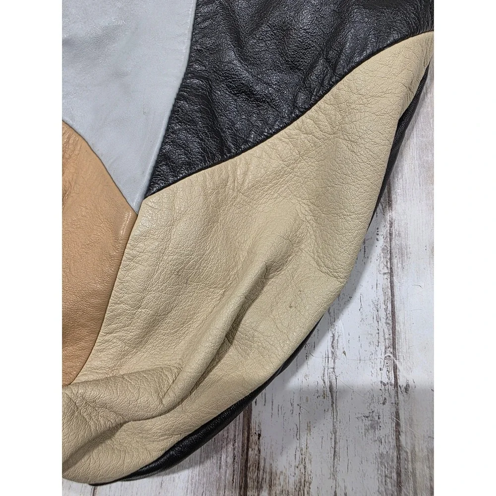 Carroll Leather Goods Patchwork Top Grain Leather Hobo Shoulder Bag Earth‎ Tones